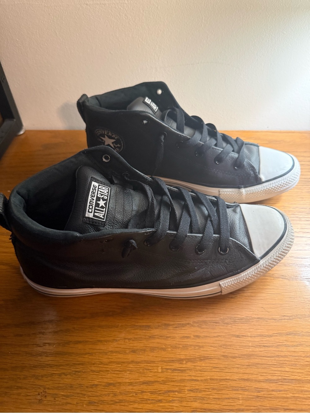 Converse Men’s Black Leather Sneakers - Picture 2 of 6